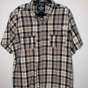 Harley Davidson Men’s XL Brown Plaid Button Up MotorClothes Metal Pocket Tag